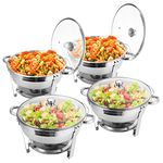 BriSunshine 4 Packs 5 QT Chafing Dish Buffet Set, Stainless Steel Round Chafing Dishes with Glass Lid & Lid Holder, Food Warmer for Parties Buffet Weddings Catering Events