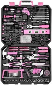 DEKOPRO Tool Set: 228 Piece Home Tool Kit, Household Basic Repair Tool Set Comes with Storage ToolBox, Socket Wrench Set for Car, Hand Tool Box Set for Home - Pink