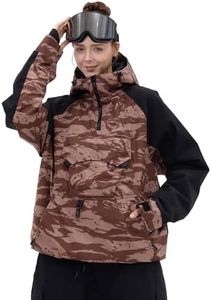 SNOWVERB Womens Snowboard Baggy Anorak Half-zipper Snow Jackets Camo Leopard Waterproof Mountain Ski Coats with Hood (US, Alpha, Small, Regular, Regular, Desert Camo/Black)