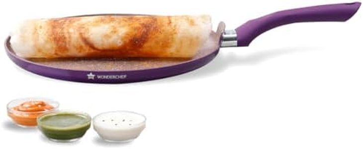 Wonderchef Royal Velvet Non-Stick 28cm Dosa Tawa I Induction Ready | Soft-Touch Handles |Non – Toxic I Virgin Aluminium| 3 mm Thick | 1.8 litres | 2 Year Warranty | Purple