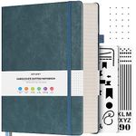 OFFIGIFT Dotted Journal Notebook, 312 Numbered Pages Large B5 Hardcover Leather Notebook, 100gsm No Bleed Paper Dot Grid Notebook with Index Pages, Dot Journal for Women Men, 7.6'' X 10'', Grey Blue