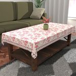 Kuber Industries Floral Print Exclusive Table Cloth|PVC 4 Seater Center Table cover|Table Sheet For dining, Party, Events|Waterproof Protector|Indoor And Outdoor Use "60x40" (Cream & Pink)