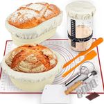 Set of 15 Sourdough Bread Baking Supplies, Sourdough Starter Kit Beginners with 2pcs Foldable Silicone Bread Proofing Baskets 34oz Sourdough Starter Jar 24"×16" Silicone Baking Mat, Sourdough Kit