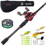 Sougayilang Baitcaster Combo Telescopic Fishing Rod and Reel Combo, Ultra Light Baitcasting Fishing Reel for Travel Saltwater Freshwater with Lures-7ft & Left Handle Reel with Bag