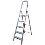 Prime Premium 5Steps (4+1) Foldable Aluminium EN-131 Certified Ladder with Serrated Steps and Strong Platform, Silver