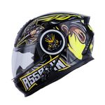 HEADFOX Assasin H4 Smart Bluetooth Full Face Helmet with Strap ON | Calls | Music | Voice Asst. DV | ISI Certified Gloss Yellow Modern Graphic Helmet