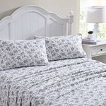 Laura Ashley Home - King Sheets, Cotton Flannel Bedding Set, Brushed for Extra Softness & Comfort (Black Faye Toile, King)