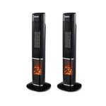 Geepas Oscillating Digital Tower PTC Energy Efficient Heater With 2 Heat Settings (Pack Of 2) | Low Running Cost Ceramic Heater with Fireplace, LED Display, 24 Hour Timer, Remote Control