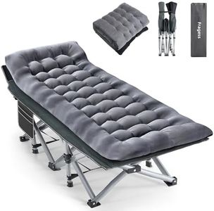 Fragess Camping Cot, Sleeping Cots for Adults, Portable Camping cots with Mattress, Pillow and Carry Bag, 1200D Double Layer Oxford, 600 LBS Weight Capacity Cots for Sleeping(Grey+Black)