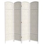 Oriental Furniture 7-Feet Tall Diamond Weave Room Divider, White 4 Panel