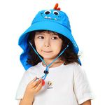 GUSTAVE Cotton Cap For Kids Summer Cartoon Design Sun Hat For Kids Uv Protection Breathable Bucket Hat With Neck Flap, Visor Cap For Girls 3-9 Years Old, Blue