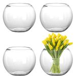 YOUEON 4 Pack 6 Inch Clear Bubble Bowl Glass Vase, Round Glass Bowl Bubble Ball Vase for Fish, Flowers, Glass Fish Bowls, Centerpieces Vase Bulk