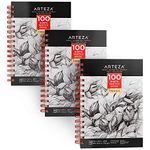 Arteza Sketch Book [13.9 x 21.6 cm, 3 Pack, 100 Sheets Each] Spiral-Bound 100 GSM Drawing Paper, Art Supplies for Graphite Pencil, Coloured Pencil, Charcoal, & Soft Pastel