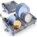 Dish Drying Rack, Expandable Sink Dish Rack, Stainless Steel Drying Rack for Kitchen Counter and Drainboard Set with Removable Utensil Holder, Grey Dish Rack - 13.4-21.7 Inch