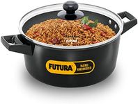 Hawkins Futura 4 Litre Cook N Serve Casserole, Hard Anodised Saucepan with Glass Lid, Sauce Pan for Cooking, Black Bowl for Serving, Black (Iacb40G), Anodized