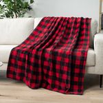 PAVILIA Black and Red Buffalo Plaid Fleece Throw Blanket for Couch, Soft Checkered Flannel Blanket for Sofa, Plaid Christmas Couch Throw Bed, Warm Cozy Decorative Blanket Fall Decor Gift, 50x60