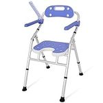 BQKOZFIN Foldable Shower Chair Folding Bath Chair with Arms & Back, Seat Height Adjustable, Suitable for Seniors with Safe Shower and Bath (White)