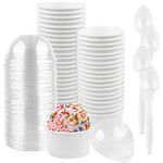 Ocmoiy 4 Oz Disposable Ice Cream Cups with Lids and Spoons for Freezer, 50 Pack Paper Dessert Cups Ice Cream Bowls Snack Containers Cups for Jello, Shaved Ice, Sundae (White)