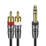 J&D 6.35mm TRS to Dual RCA Audio Cable, Copper Shell Heavy Duty 6.35mm 1/4 inch Male TRS to 2 RCA Male Stereo Audio Y Splitter Cable, 0.9 Meter