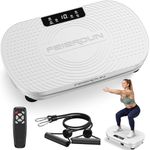 FEIERDUN Vibration Plate Exercise Machine, Full Body Vibrating Plate with Wider Platform, 150kg (330lbs) Capacity, Plaque Vibrante with LED Screen, Remote & Resistance Bands, White