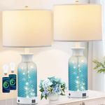 Spclsim 25.6" Table Lamps Set of 2 with Night Light, Coastal Glass Bedside Lamps for Bedrooms Nightstand with USB C A Port, 3 Color Temperature Modern Lamps for Living Room End Table, Bulbs Included