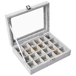 24 Grids Velvet Jewellery Tray, Detachable Jewelry Showcase Box, Earring Storage Box With Compartments, Clear Lid Jewellery Display Box Tray For Ring Brackets Necklace Holder Organizer Tray (Grey)