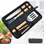 Grill Accessories BBQ Grilling Tools Set，4 PCS Grill Utensils Set Heavy Duty Stainless Steel Barbecue BBQ Kit in Portable Canvas Bag for Outdoor,Camping,Backyard