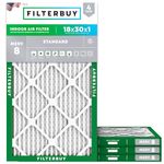 Filterbuy 18x30x1 Air Filter MERV 8 Dust Defense (4-Pack), Pleated HVAC AC Furnace Air Filters Replacement (Actual Size: 17.75 x 29.75 x 0.75 Inches)