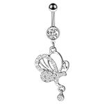 Beydodo 14g Belly Button Rings Stainless Steel, Body Jewellery for Women Piercings Silver Butterfly Dangle with Cubic Zirconia