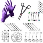 BodyJewelryOnline 42-Piece Piercing Kit Lip, Belly, Eyebrow, Tongue, Ear Piercing Jewelry Needles,Gloves and Tools Included