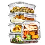 Vtopmart 5 Pack 22oz Glass Food Storage Containers with Lids, Meal Prep Containers, Airtight Lunch Bento Boxes with Snap Locking Lids for Microwave, Oven, Freezer and Dishwasher