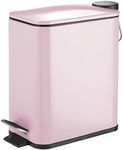 mDesign Slim Metal Rectangle 1.3 Gallon/5 Liter Trash Can with Step Pedal, Easy-Close Lid, Removable Liner - Narrow Wastebasket Garbage Container Bin for Bathroom, Bedroom, Kitchen - Matte Blush Pink