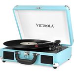 Victrola Journey Portable Record Player – Suitcase 5.0 Bluetooth turntable with 3-Speeds, Built-in Stereo Speakers, 3.5mm Aux-in Jack, Turquoise (VSC-550BT)