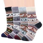 Womens Hiking Socks Winter Warm Athletic Ankle Socks Outdoor Wool Socks Thick Cashmere Socks, 4 Pack Christmas Deer, Medium