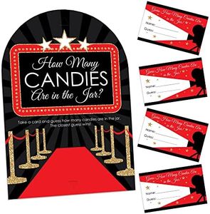 Big Dot of Happiness Red Carpet Hollywood - How Many Candies Movie Night Party Game - 1 Stand and 40 Cards - Candy Guessing Game