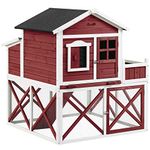 PawHut 44" Chicken Coop, Wooden Hen Run House, Rabbit Hutch with Nesting Box, Removable Tray, Asphalt Roof, Planting Lattice, Red