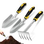 Garden Tools Set, 3 Pcs Heavy Duty Gardening Tools Include Garden Shovel, Transplant Trowel and Hand Rake, Garden Hand Tools for Transplanting, Weeding, Digging and Planting