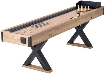 VEVOR Shuffleboard Table, 9 ft Shuffleboard for Family Game Rooms, 2 in 1 Shuffleboard and Bowling Combo Game Set, with Scratch-Resistant Playfield, Legs, 8 Pucks, Bowling Set, Wax, and Table Brush