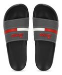 PARAGON EVK10917G Men's Dark Grey Red Sliders | Trendy Sliders with Cushioned & Durable Anti-Skid Construction | Waterproof & Lightweight, Perfect for Everyday Casual Wear