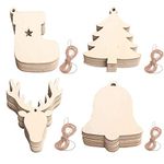 40 Pieces Wooden Baubles Wooden Christmas Decorations to Paint Decorate Your Own Baubles Natural Wood Slices Wood Chips for DIY Crafts Christmas Tree Decorations Christmas Ornaments Pendants