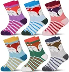 Eocom 6 Pairs Children's Winter Warm Wool Animal Crew Socks Kids Boys Girls Socks(4-7 Years, Fox)