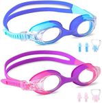 Kids Swim Goggles, 2 Pack Swimming Goggles for Kids Age 3-14, Kids Goggles for Boys Girls, Adjustable Clasp Childrens Teens Swim Goggle