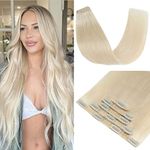 S-noilite Clip in Hair Extensions Real Human Hair,5Pcs Remy Natural Hair Extension Double Weft Seamless Clip in Hair Extensions Full Head for Women (14 inch, Bleach White)