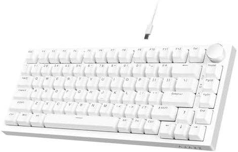 AJAZZ AK820 Clavier de Jeu mécanique Filaire 75% TKL,Interrupteur Bleu remplaçable à Chaud, lumière Bleue,82 Touches avec Bouton de Volume CNC,Mousse Poron,Touches OEM PBT pour PC/Win/Mac-Blanc