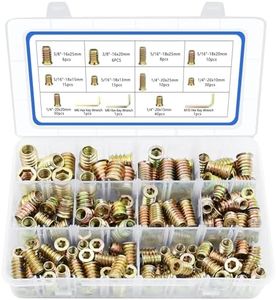 170 PCS Threaded Inserts Nuts, 10 Sizes-1/4"-20, 5/16"-18, 3/8"-16 Wood Inserts Assortment Kit, Steel Threaded Inserts for Wood Furniture Screw Threaded Inserts Kit with 3 PCS Hex Wrench