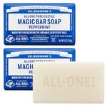 Dr. Bronner’s - Pure-Castile Bar Soap (Peppermint, 140g, 2-Pack) - Made with Organic Oils, For Face, Body and Hair, Gentle and Moisturizing, Biodegradable, Vegan, Cruelty-free, Non-GMO