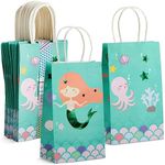 BLUE PANDA 24 Pack Mermaid Gift Bags with Handles for Party Favors, Goodies, Treats (5.3 x 3.2 x 9 In)