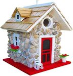 Hanging Bird House for Outside,Hand-Painted Birdhouses Wooden Stone Cottage Resin Bird House, Country Bird Cottages Nest for Indoor Outdoor Tree Decorations,Gift for Bird Lovers