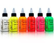 6 Colour Tattoo Black Light UV Ink Highlight Set (15 ml)