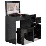 Blisswood Dressing Table with Flip Up Mirror and Stool, Vanity Makeup Table Drawers Storage Unit Cosmetic Bedroom Dresser Make Up Desk For Living Room, Bedroom Furniture (Black Marble)